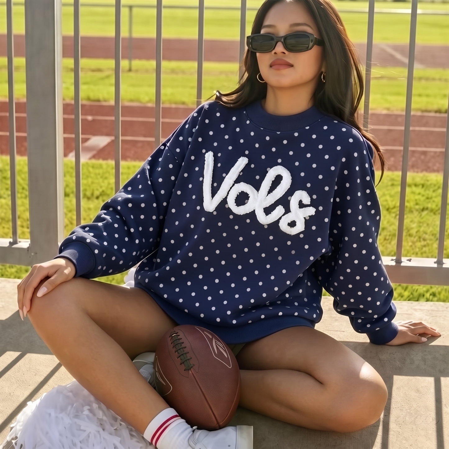 Custom College Chenille Letter Polka Dot Sweatshirt – Team Name Game Day Wear