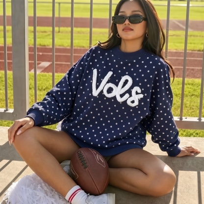 Custom College Chenille Letter Polka Dot Sweatshirt – Team Name Game Day Wear