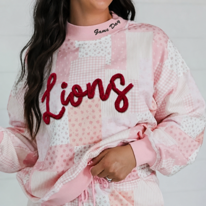 Retro Patchwork Sweatshirt with Custom Chenille Team Name – Game Day Pullover