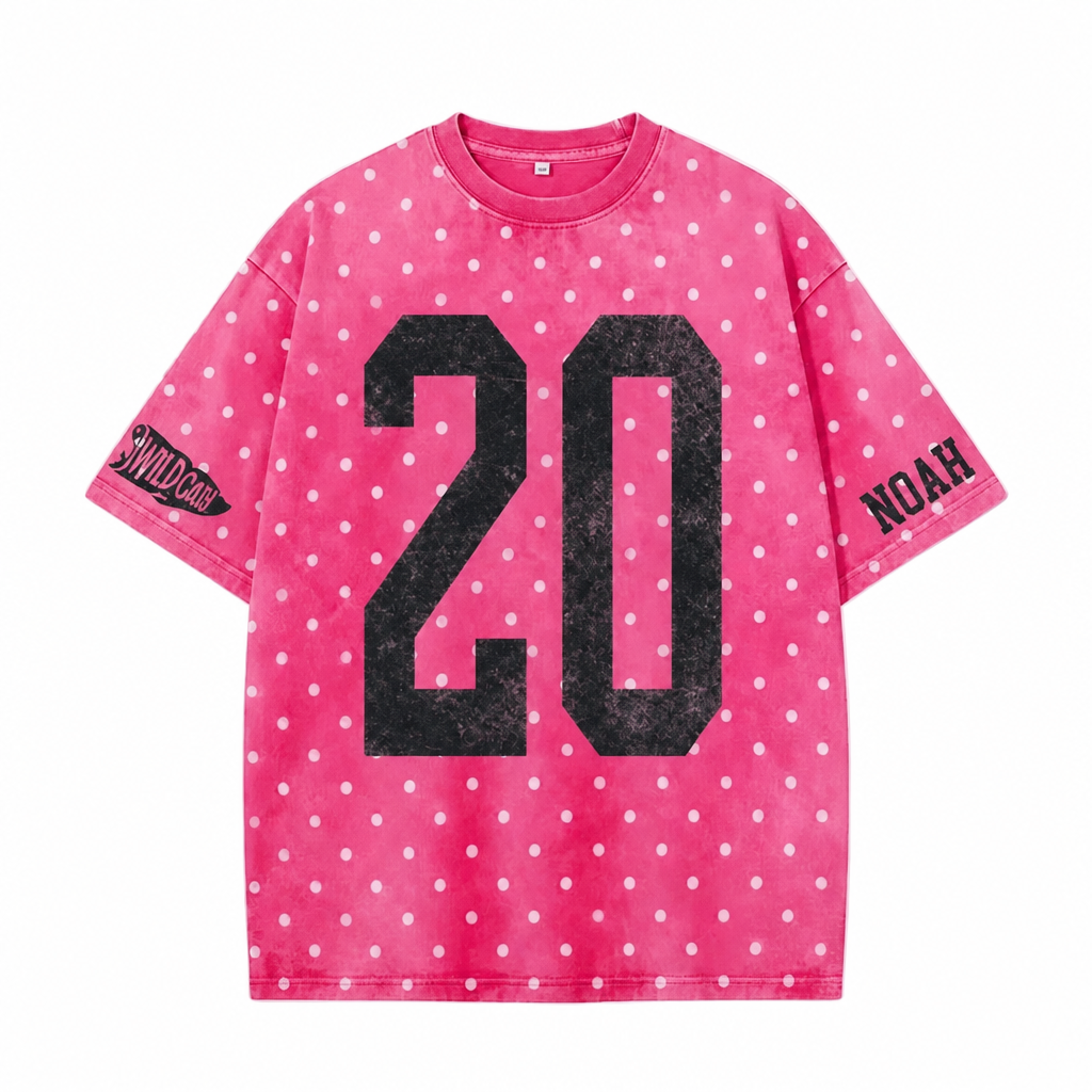 Custom Vintage Varsity Number or Letter Sport Team Polka Dot Washed T-Shirt Game Day Wear