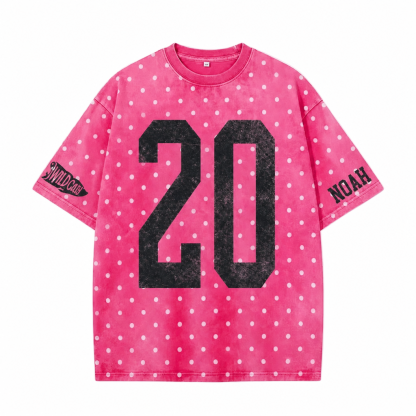 Custom Vintage Varsity Number or Letter Sport Team Polka Dot Washed T-Shirt Game Day Wear