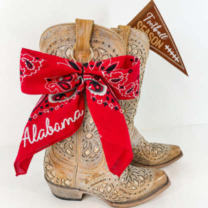Embroidered Cowboy Bandana Boot Bow with Custom School Spirit-Game Day Accessory