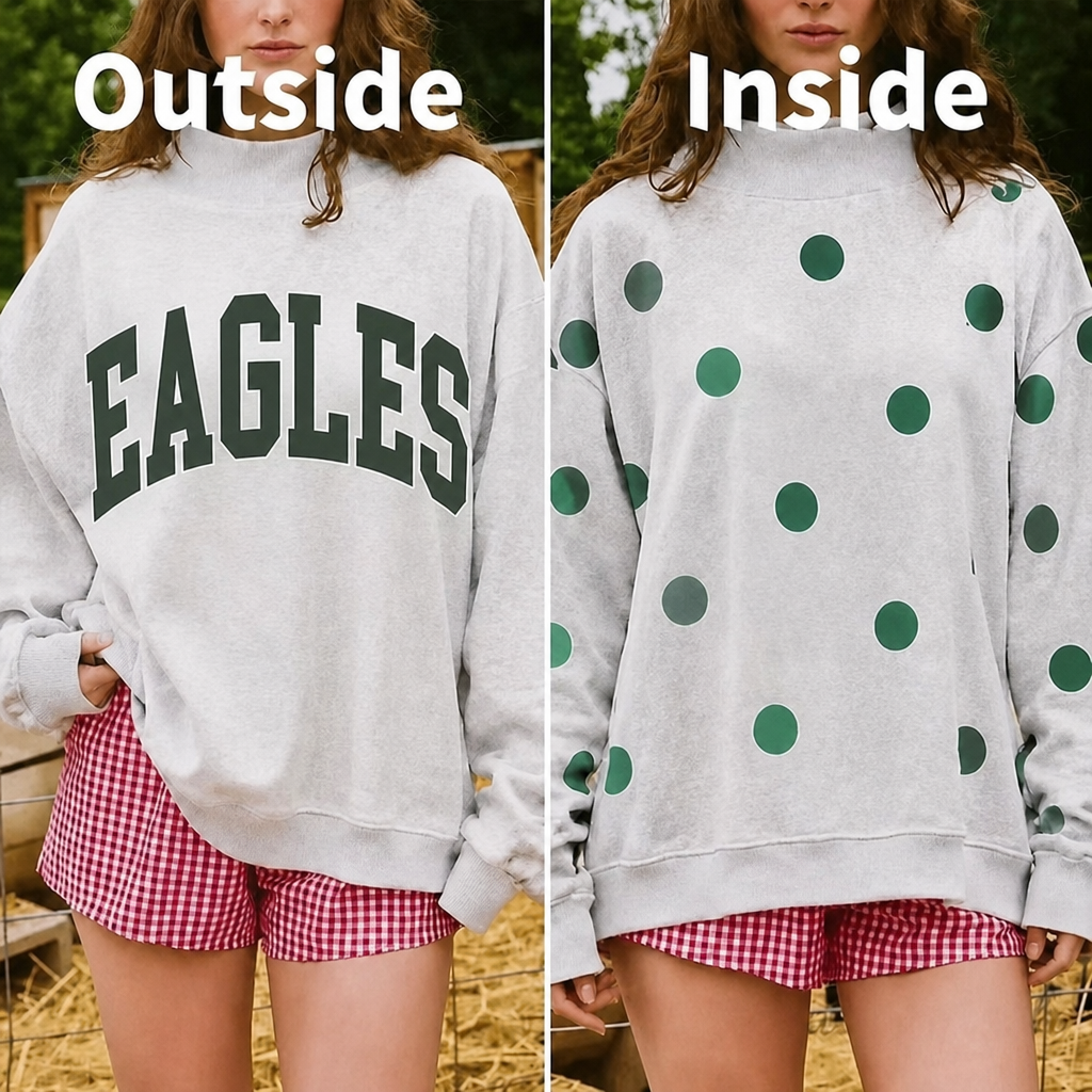 Custom Reversible Polka Dot Mockneck Pullover – College Team Game Day Style