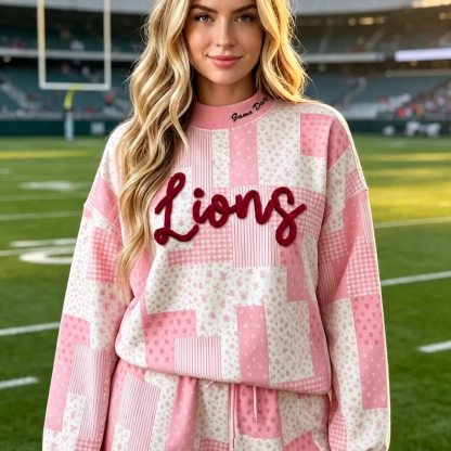 Retro Patchwork Sweatshirt with Custom Chenille Team Name – Game Day Pullover