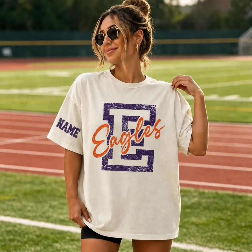 Custom Vintage Washed T-Shirt with Varsity Letter & Team Name – Game Day Ready