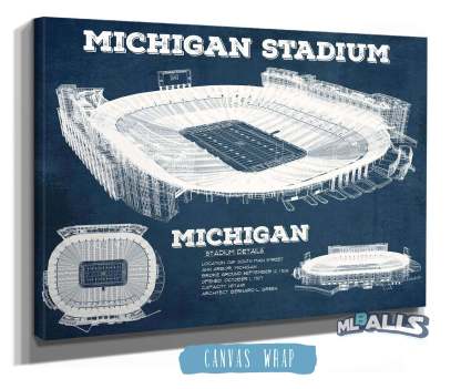 Michigan Stadium Vintage Stadium Blueprint Art Print