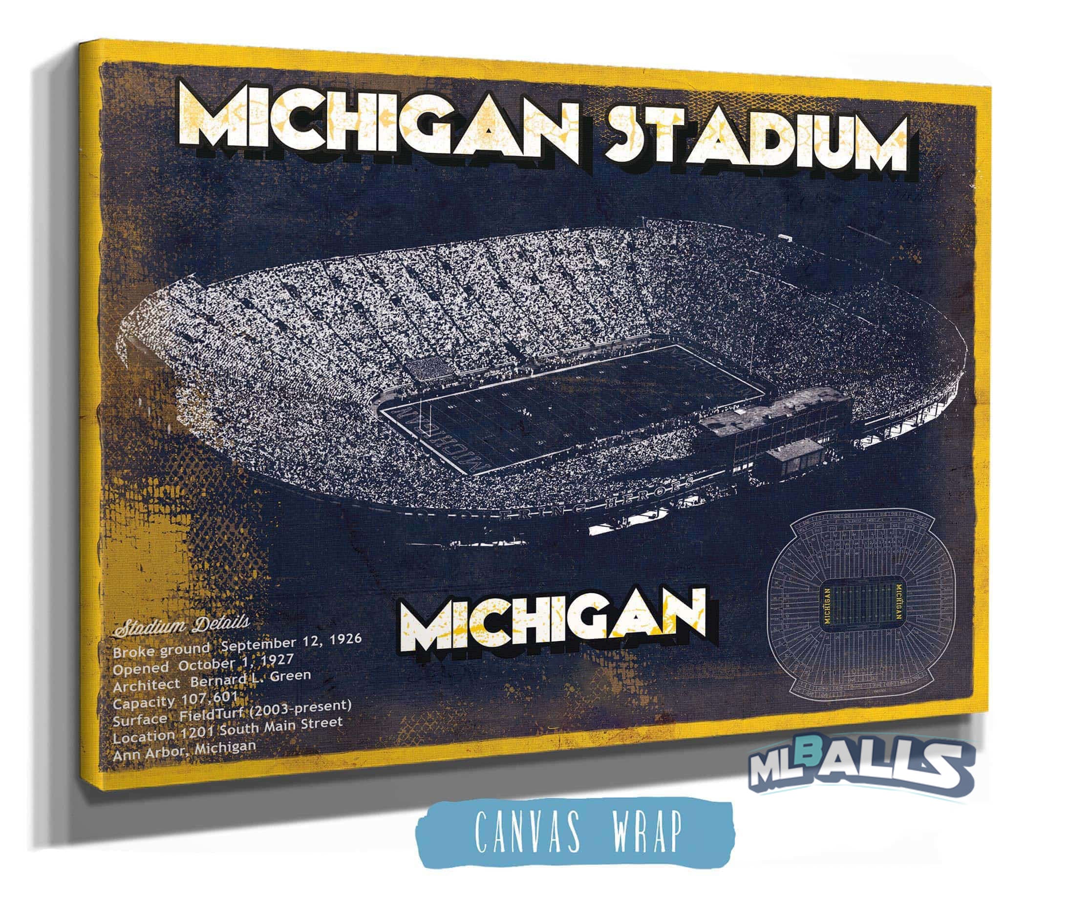 Michigan Stadium Vintage Stadium Blueprint Art Print