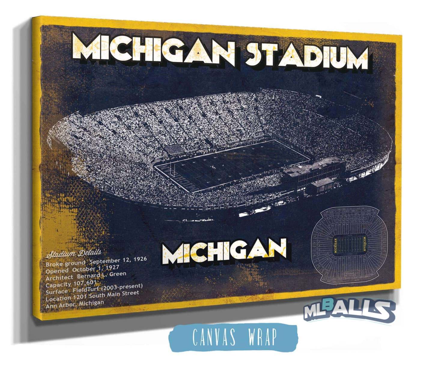 Michigan Stadium Vintage Stadium Blueprint Art Print