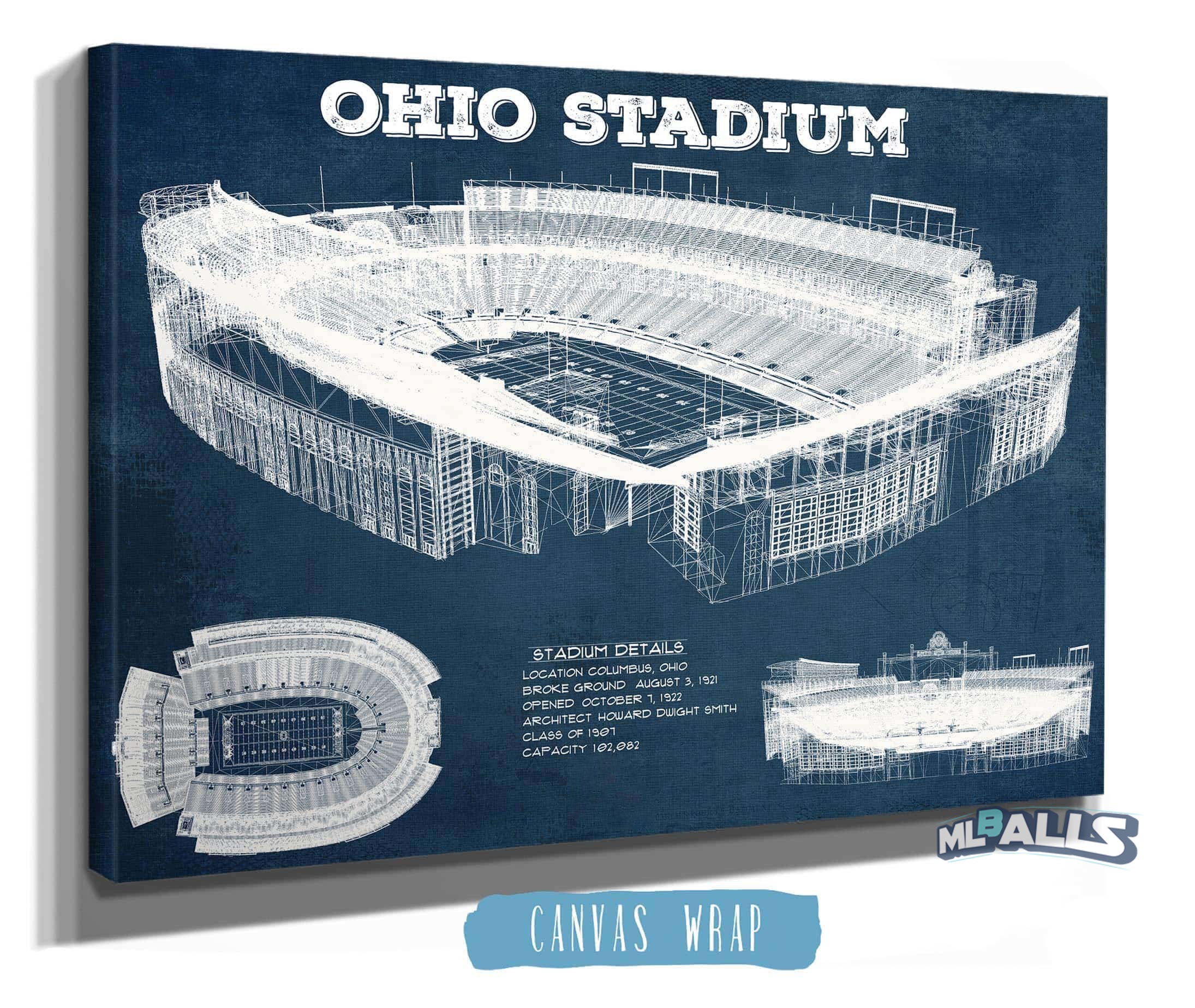 Ohio Stadium Vintage Stadium Blueprint Art Print