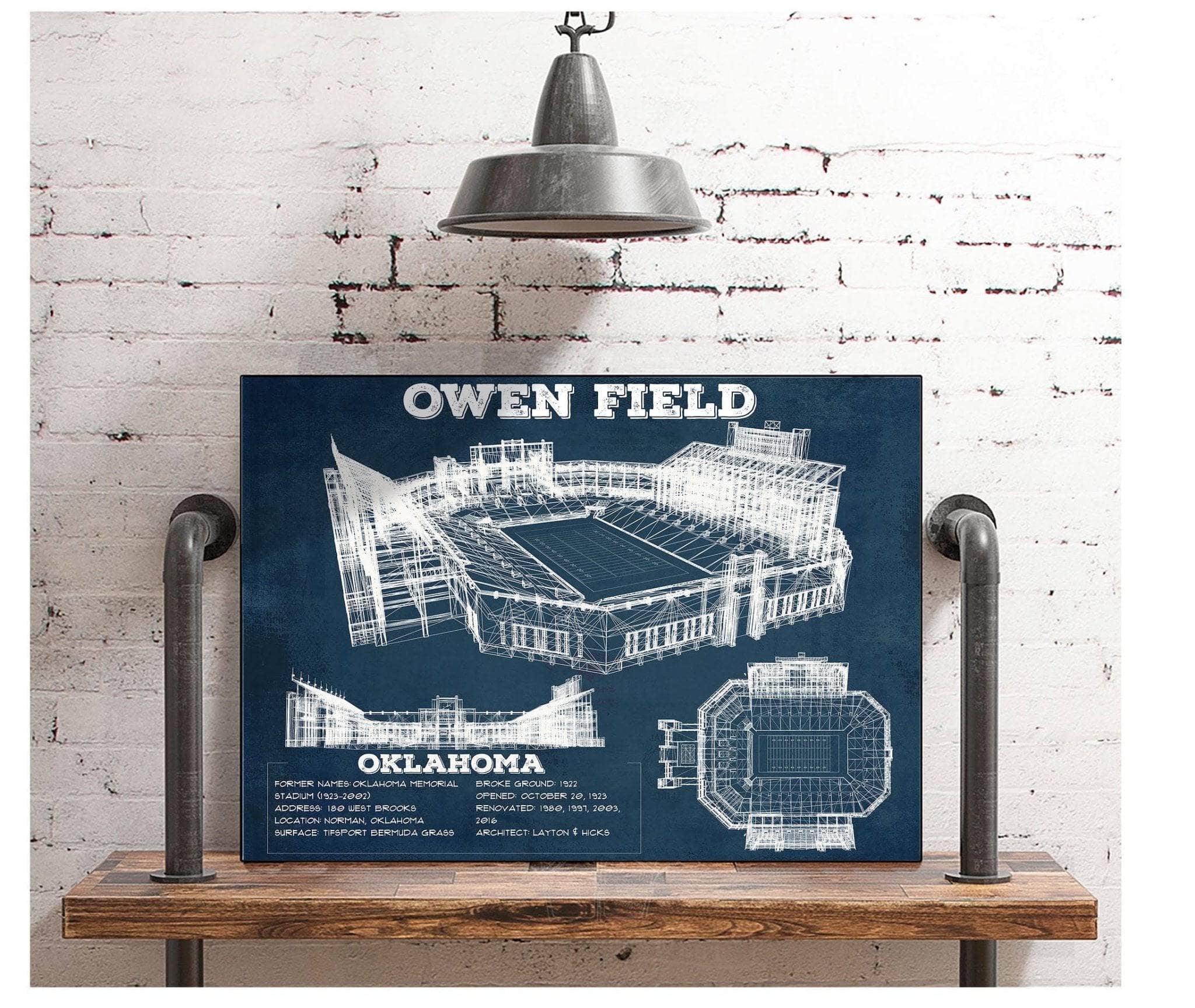 Gaylord Family Oklahoma Memorial Vintage Stadium Blueprint Art Print