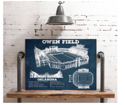 Gaylord Family Oklahoma Memorial Vintage Stadium Blueprint Art Print