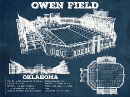 Gaylord Family Oklahoma Memorial Vintage Stadium Blueprint Art Print