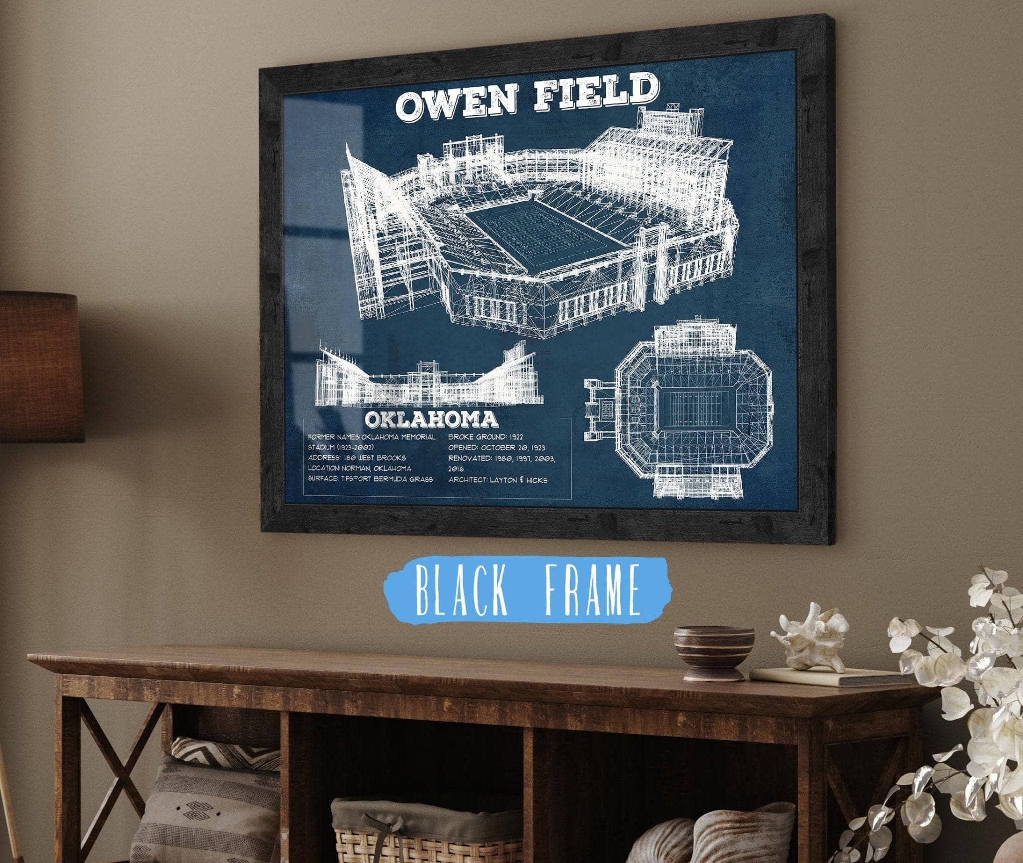 Gaylord Family Oklahoma Memorial Vintage Stadium Blueprint Art Print