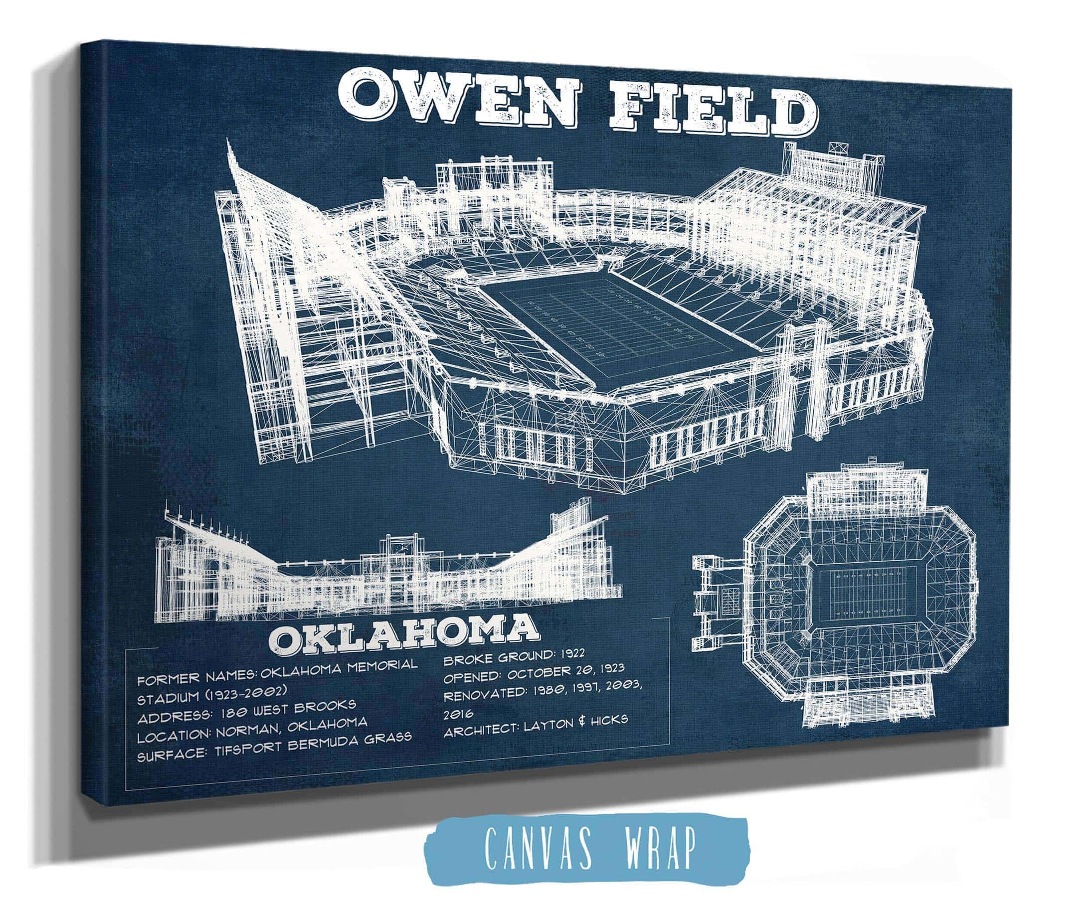 Gaylord Family Oklahoma Memorial Vintage Stadium Blueprint Art Print