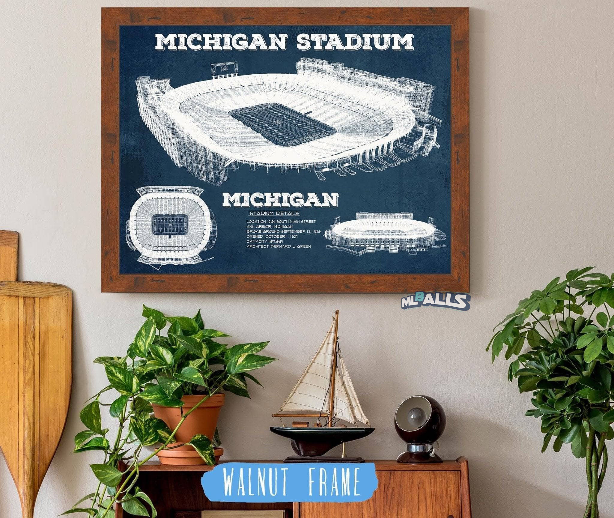 Michigan Stadium Vintage Stadium Blueprint Art Print