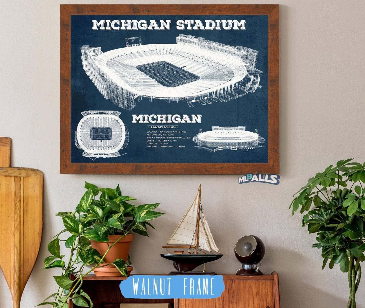 Michigan Stadium Vintage Stadium Blueprint Art Print