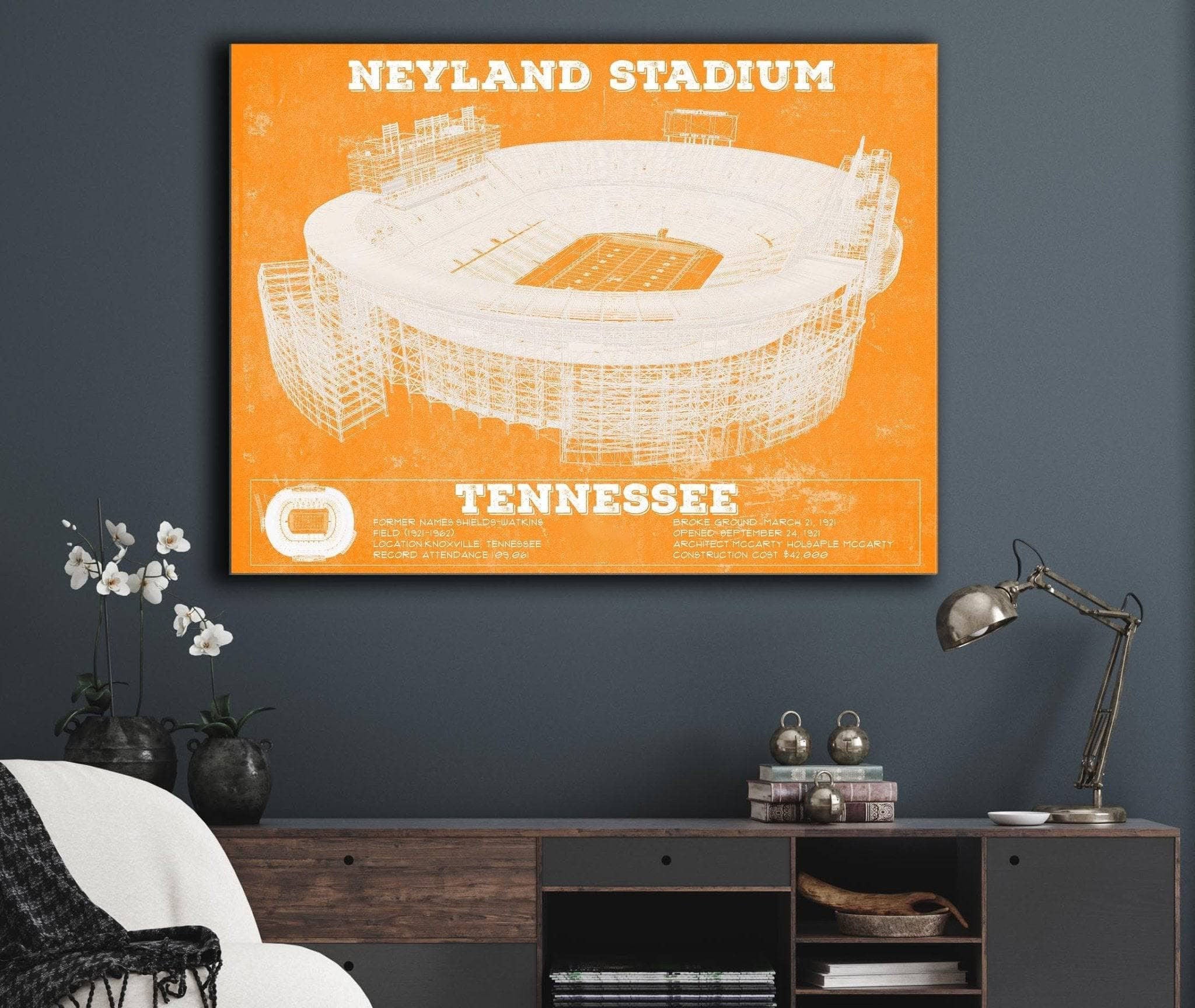 Neyland Stadium Blueprint Team Color Wall Art