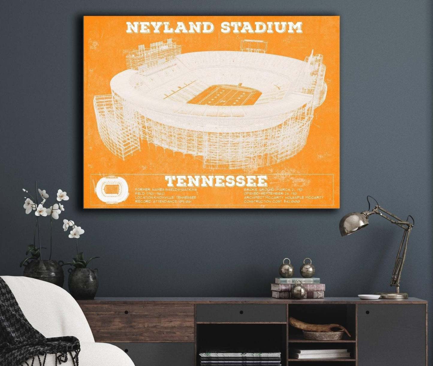 Neyland Stadium Blueprint Team Color Wall Art