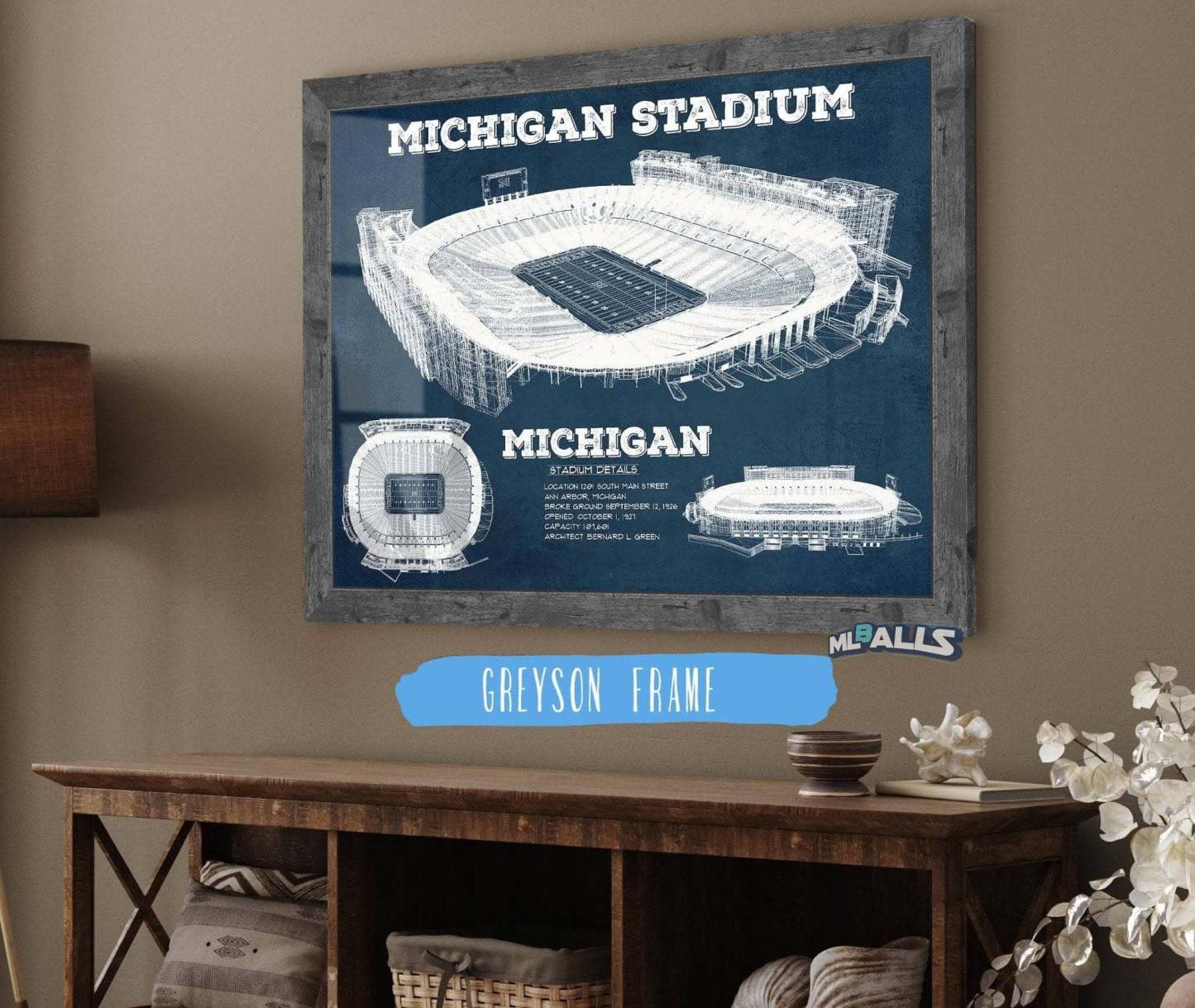 Michigan Stadium Vintage Stadium Blueprint Art Print