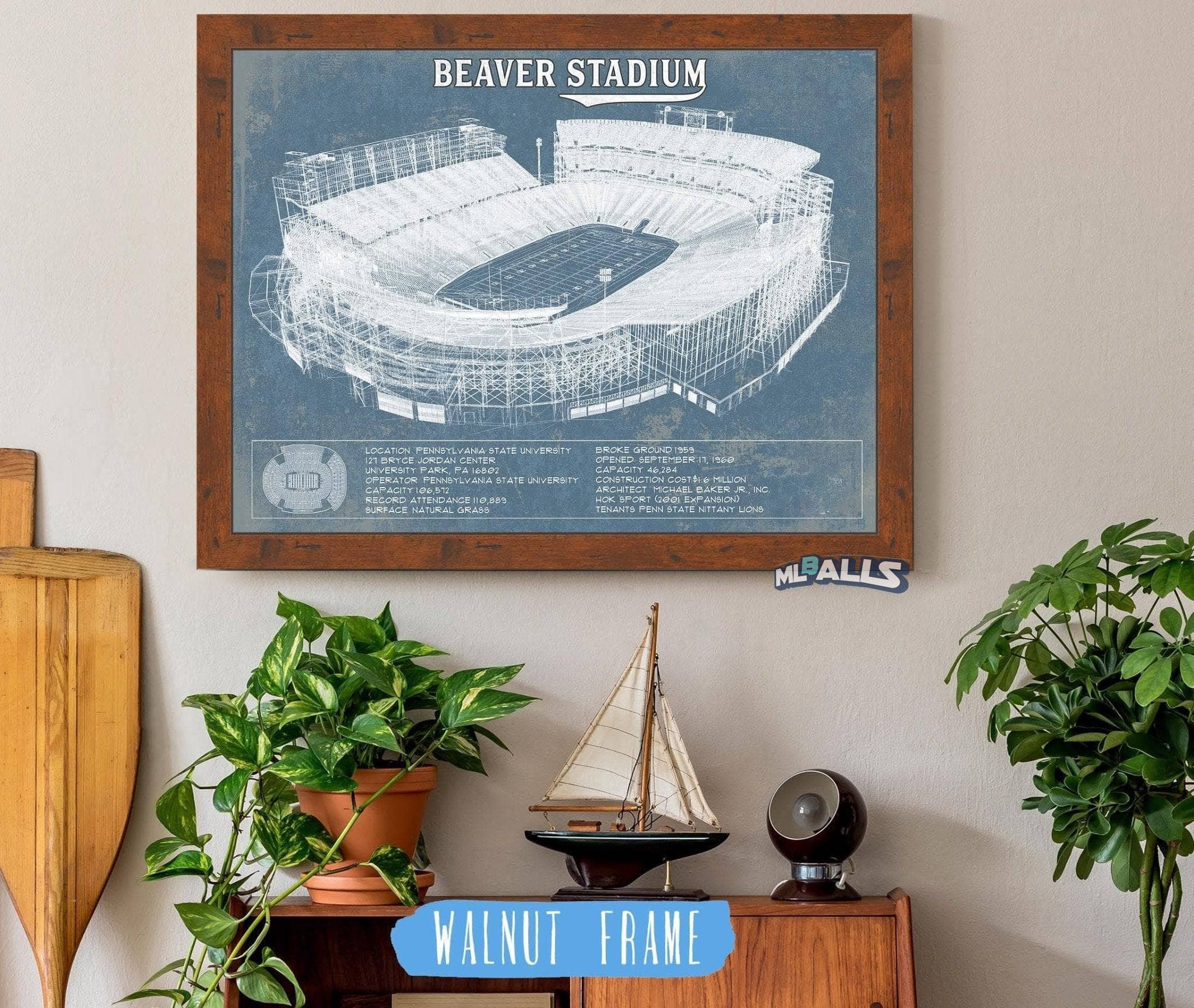 Beaver Stadium Vintage Blueprint Wall Art