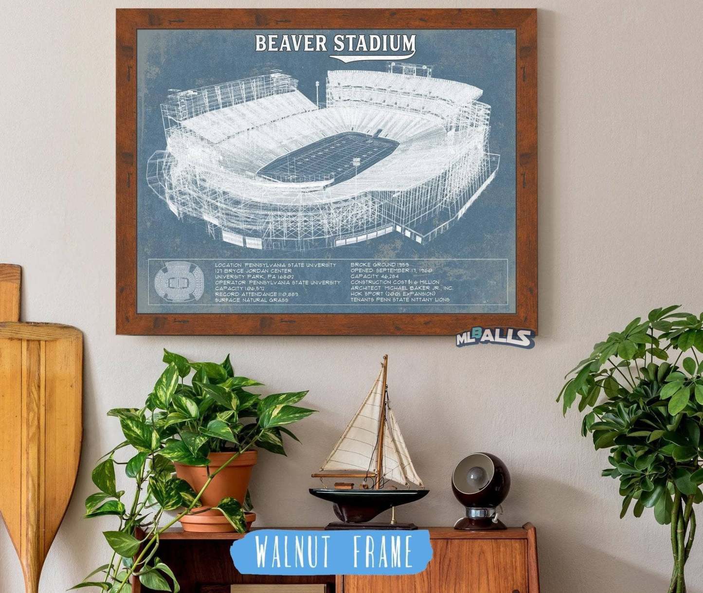 Beaver Stadium Vintage Blueprint Wall Art