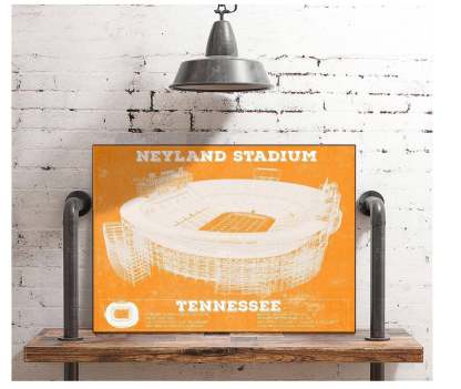 Neyland Stadium Blueprint Team Color Wall Art