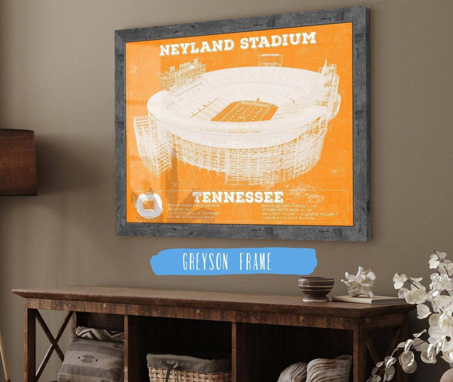 Neyland Stadium Blueprint Team Color Wall Art