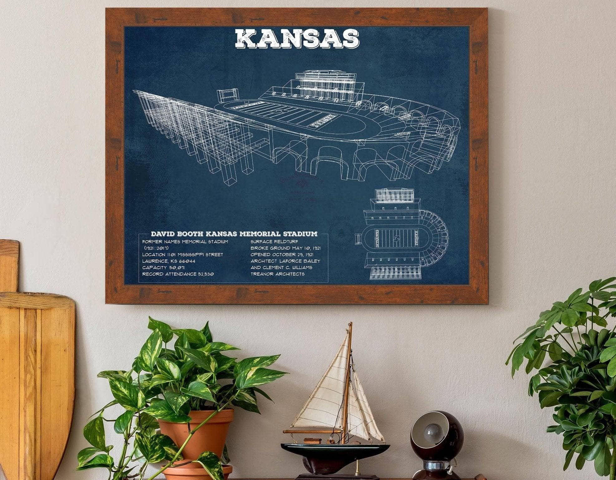 Kansas Memorial Stadium Blueprint Football Print