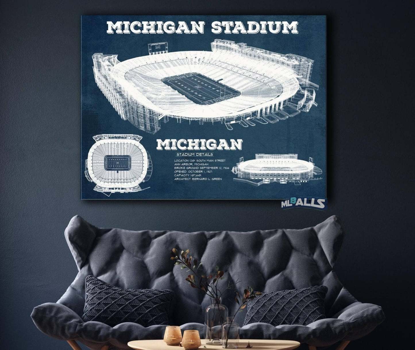 Michigan Stadium Vintage Stadium Blueprint Art Print