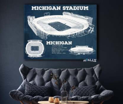Michigan Stadium Vintage Stadium Blueprint Art Print