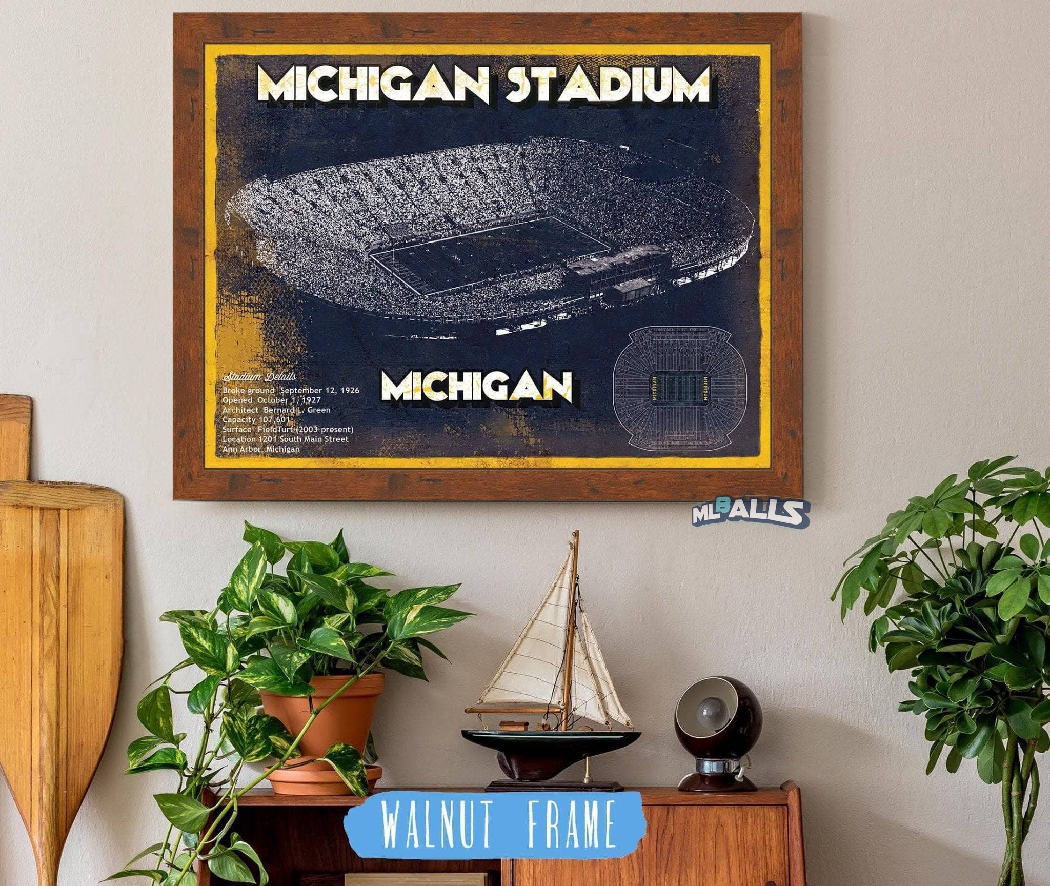 Michigan Stadium Vintage Stadium Blueprint Art Print