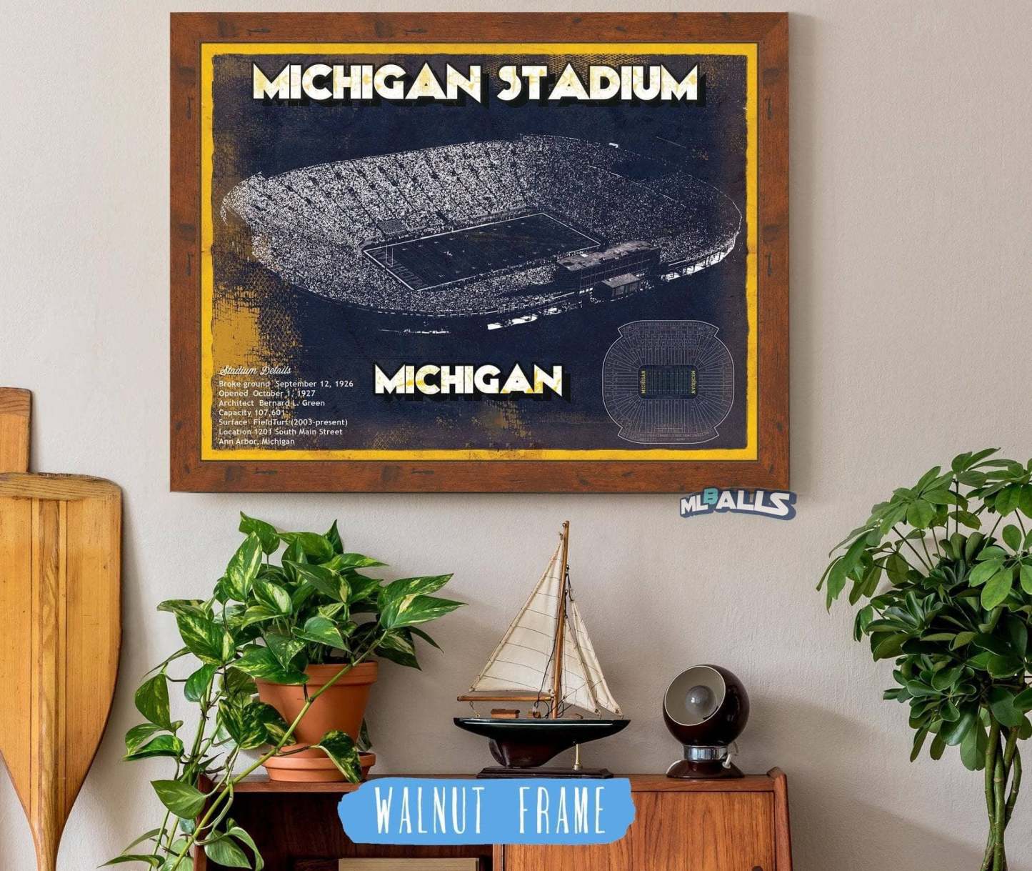 Michigan Stadium Vintage Stadium Blueprint Art Print
