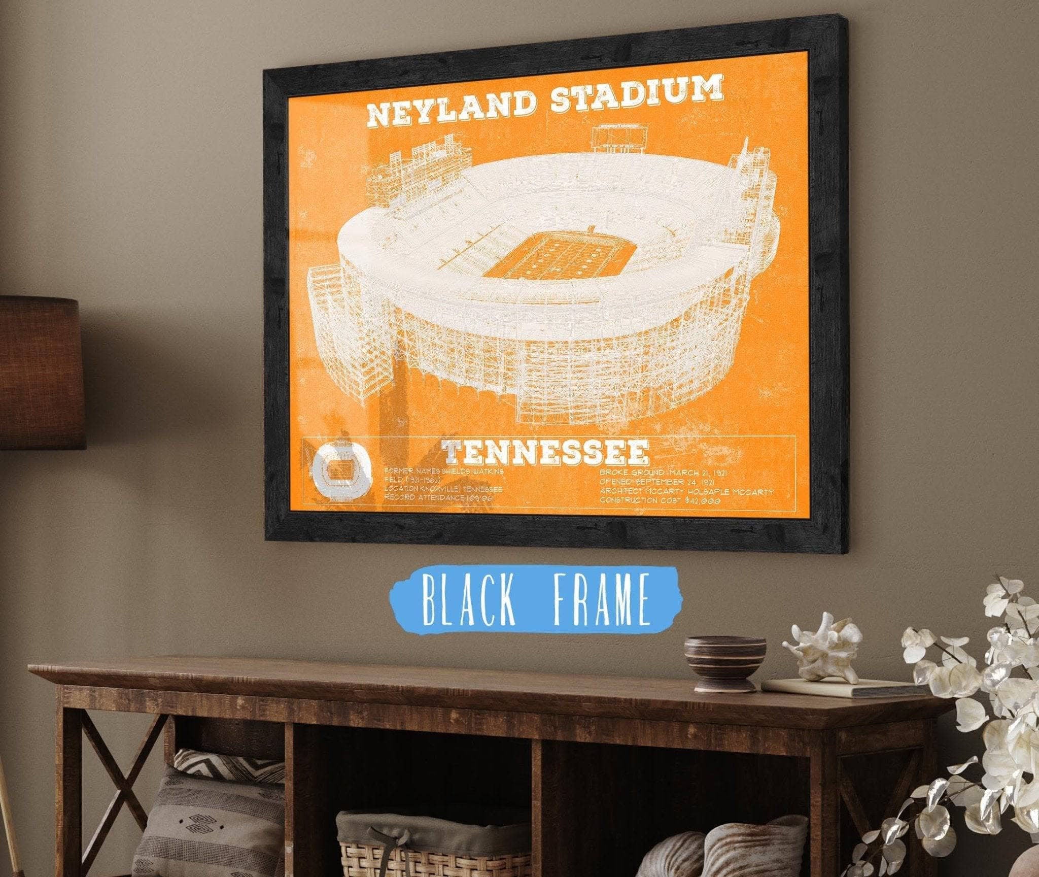 Neyland Stadium Blueprint Team Color Wall Art