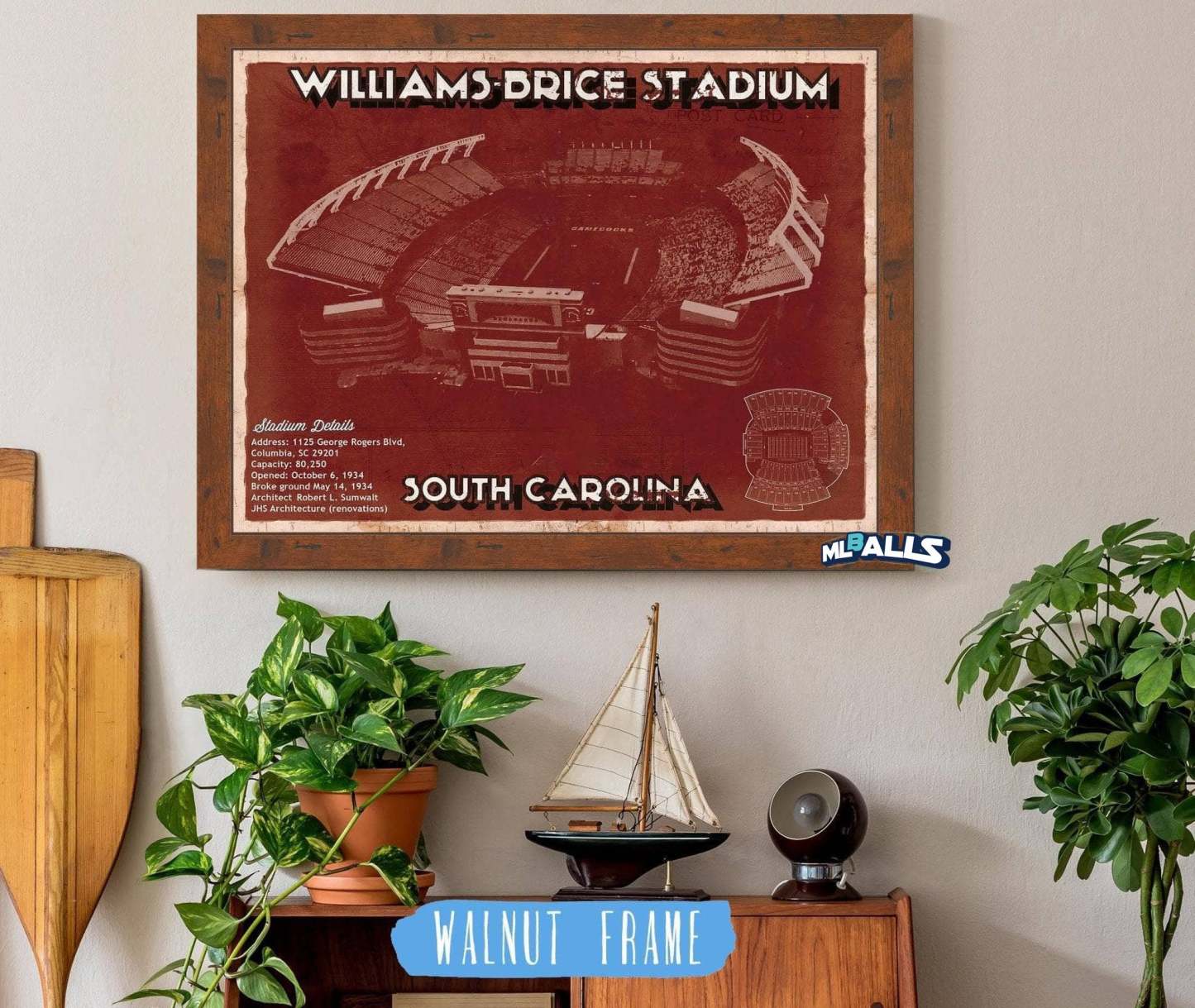 Williams-Brice Stadium Art Vintage Blueprint Art Chart