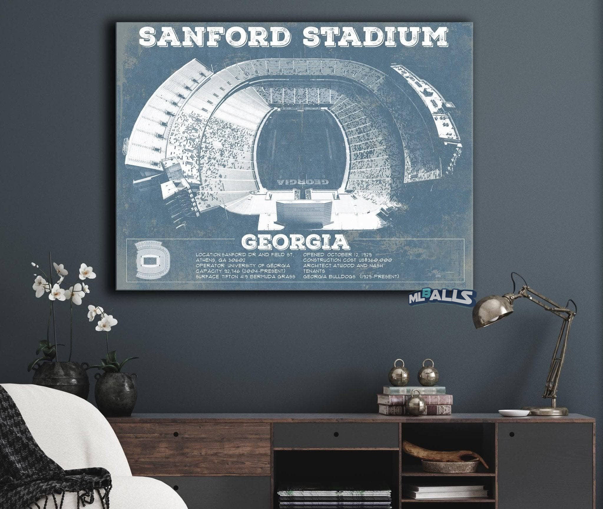 Sanford Stadium Vintage Football Blueprint Art Print