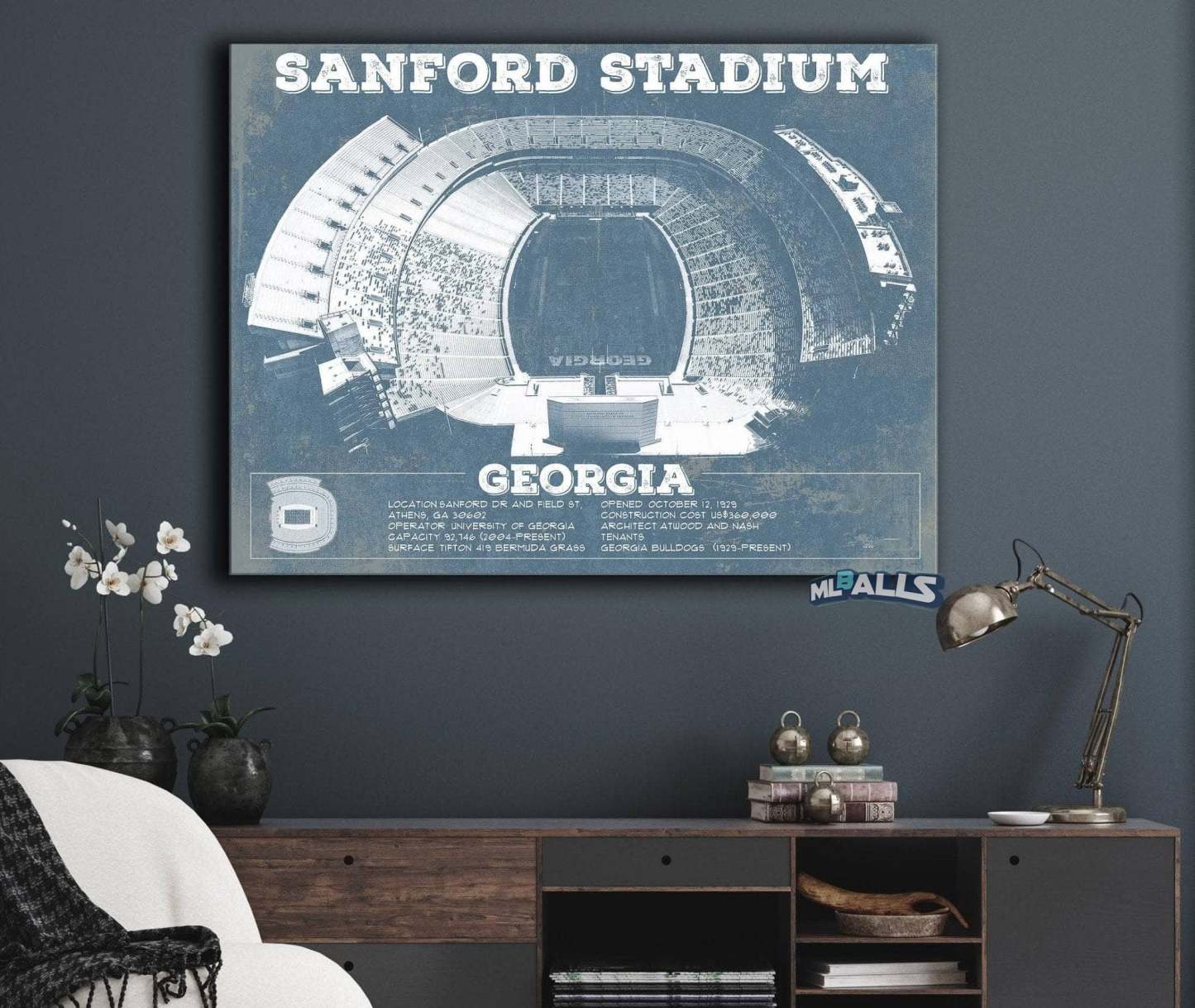 Sanford Stadium Vintage Football Blueprint Art Print
