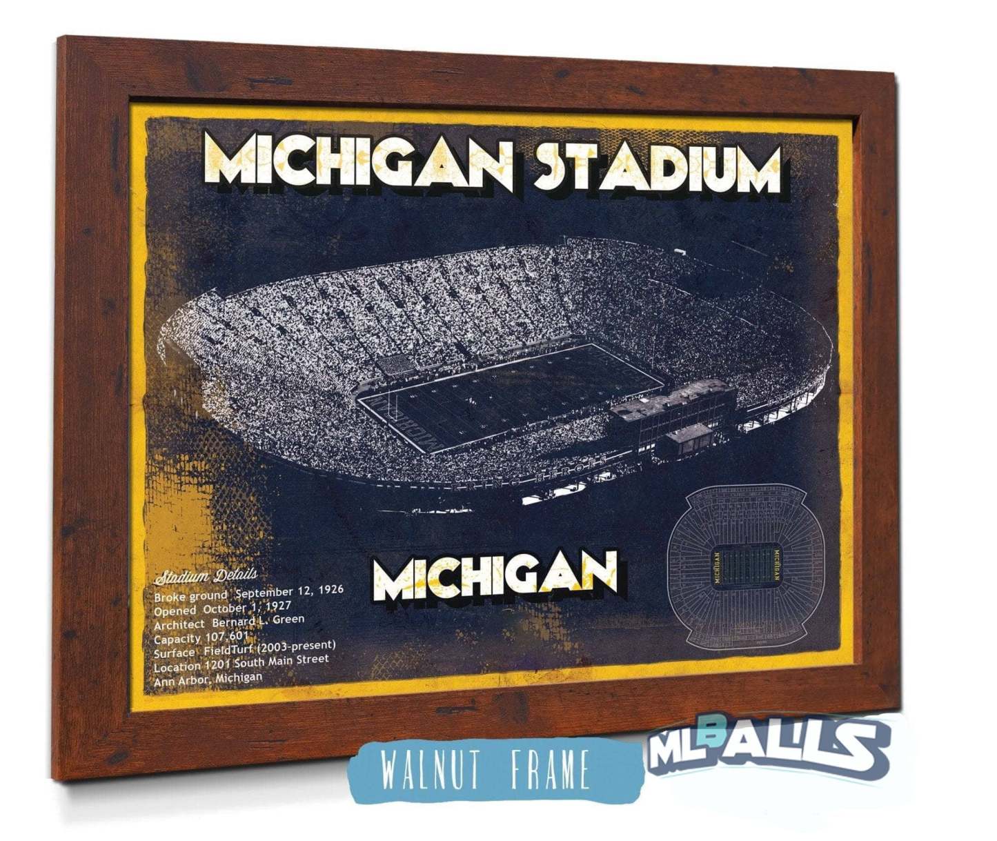 Michigan Stadium Vintage Stadium Blueprint Art Print