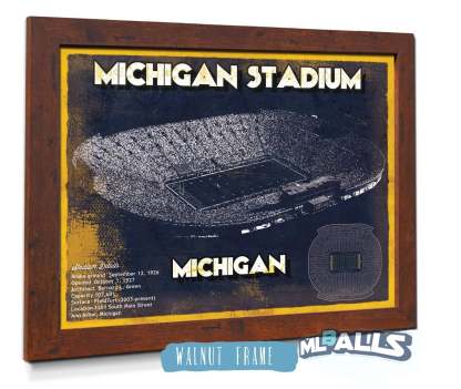 Michigan Stadium Vintage Stadium Blueprint Art Print