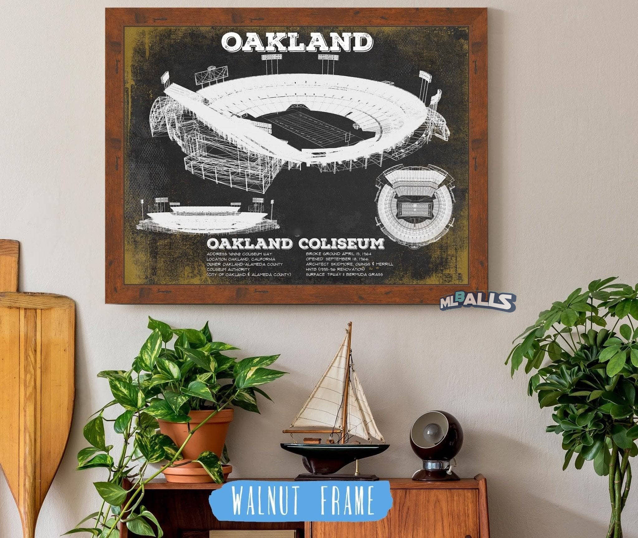 Oakland Coliseum NFL Vintage Football Print