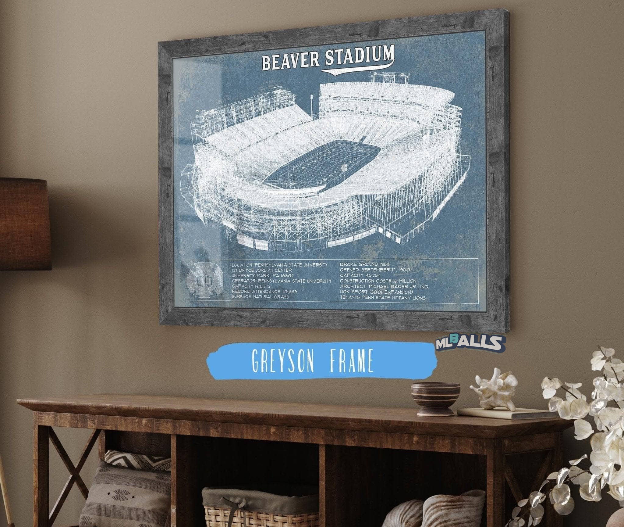 Beaver Stadium Vintage Blueprint Wall Art
