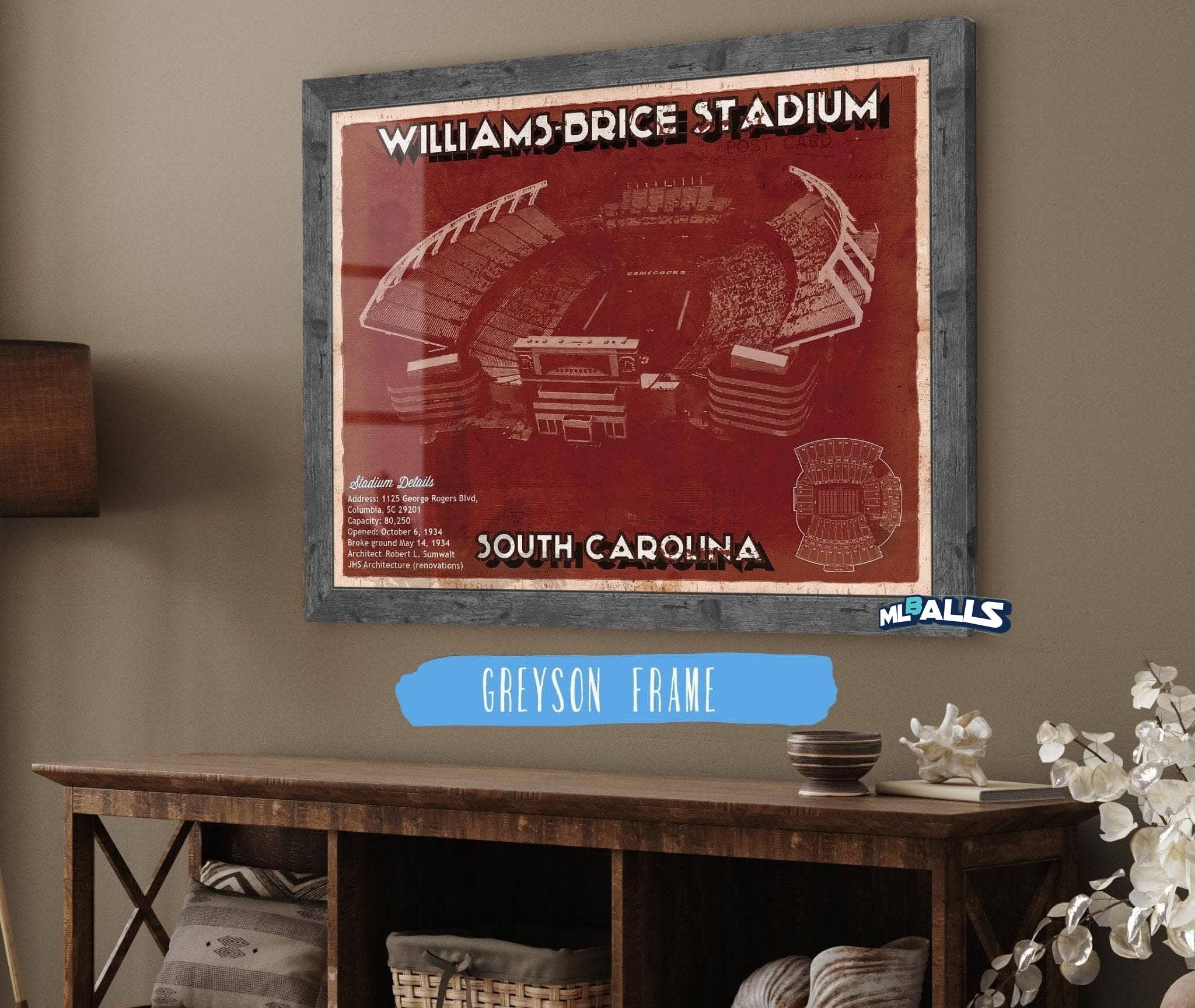 Williams-Brice Stadium Art Vintage Blueprint Art Chart