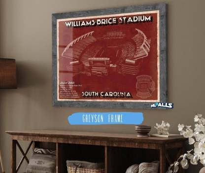 Williams-Brice Stadium Art Vintage Blueprint Art Chart