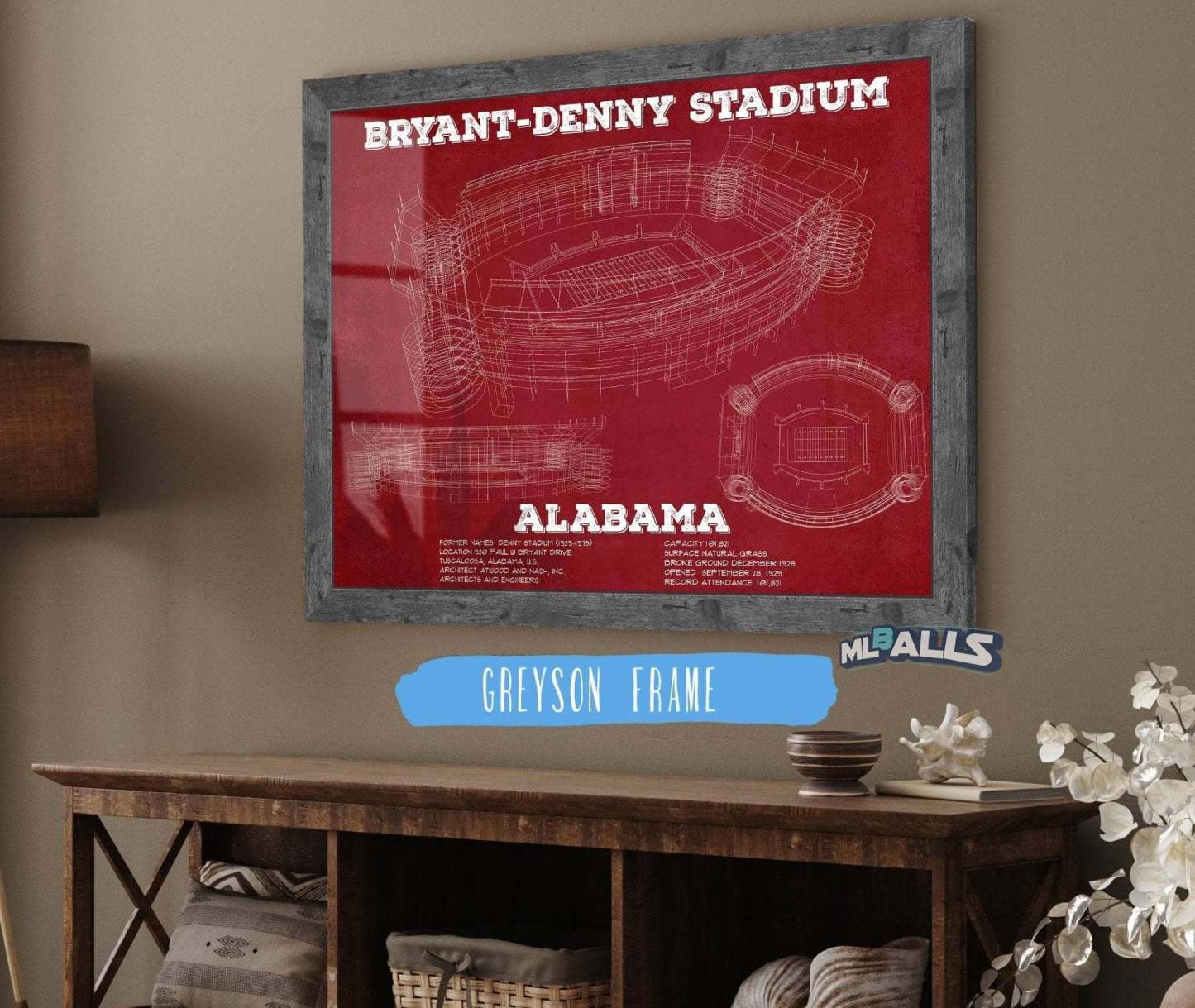 Alabama Crimson Tide Stadium Art - Bryant-Denny Stadium Vintage Seating Chart