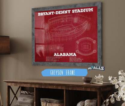 Alabama Crimson Tide Stadium Art - Bryant-Denny Stadium Vintage Seating Chart