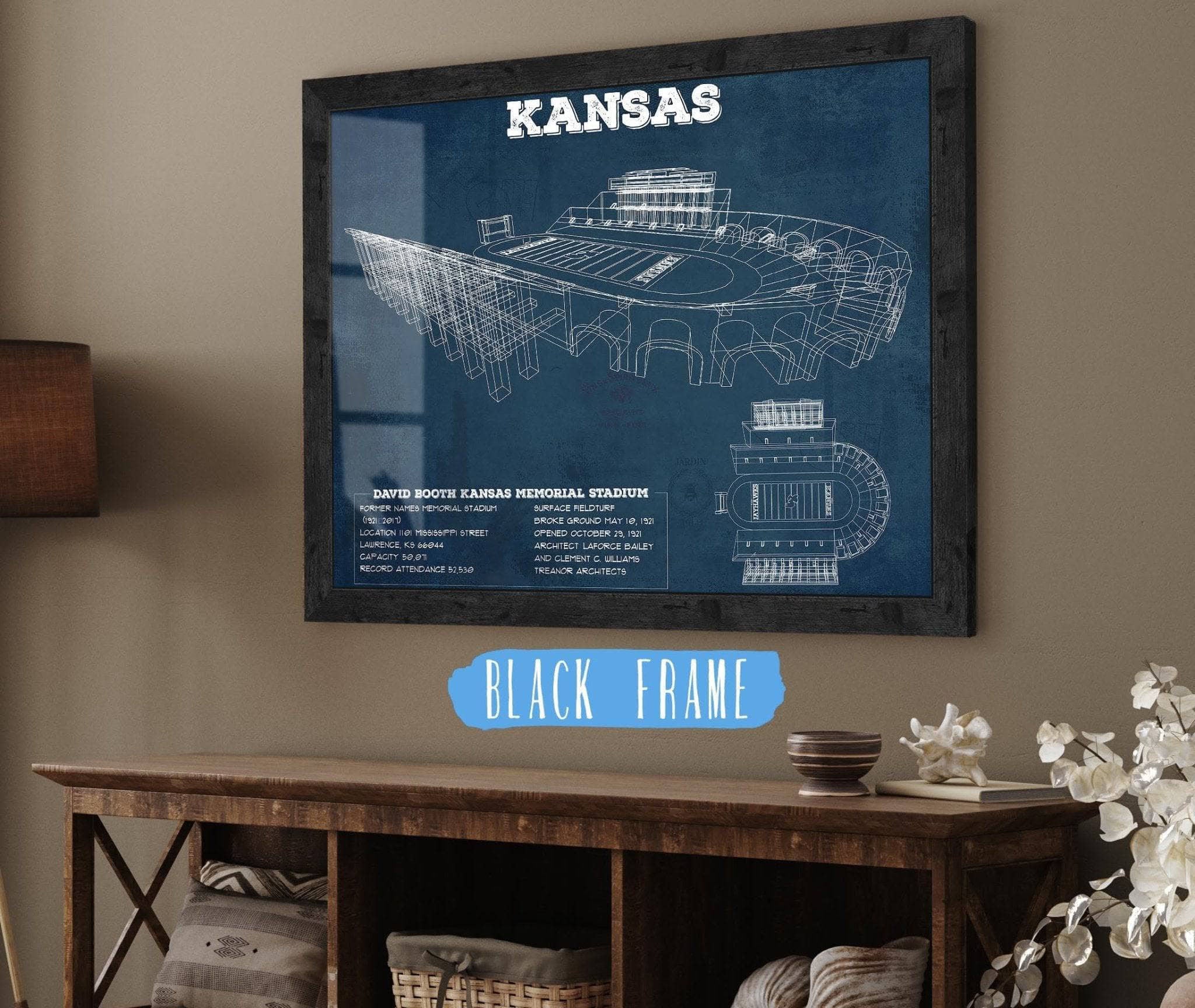 Kansas Memorial Stadium Blueprint Football Print