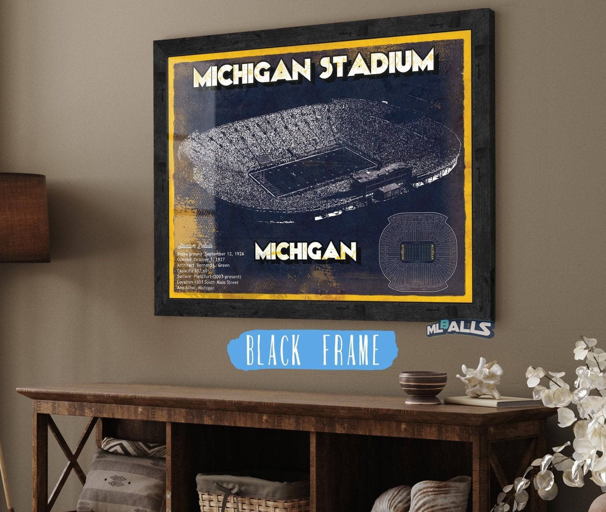 Michigan Stadium Vintage Stadium Blueprint Art Print