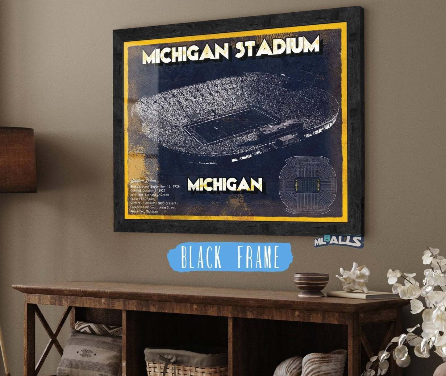 Michigan Stadium Vintage Stadium Blueprint Art Print
