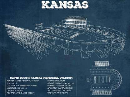 Kansas Memorial Stadium Blueprint Football Print