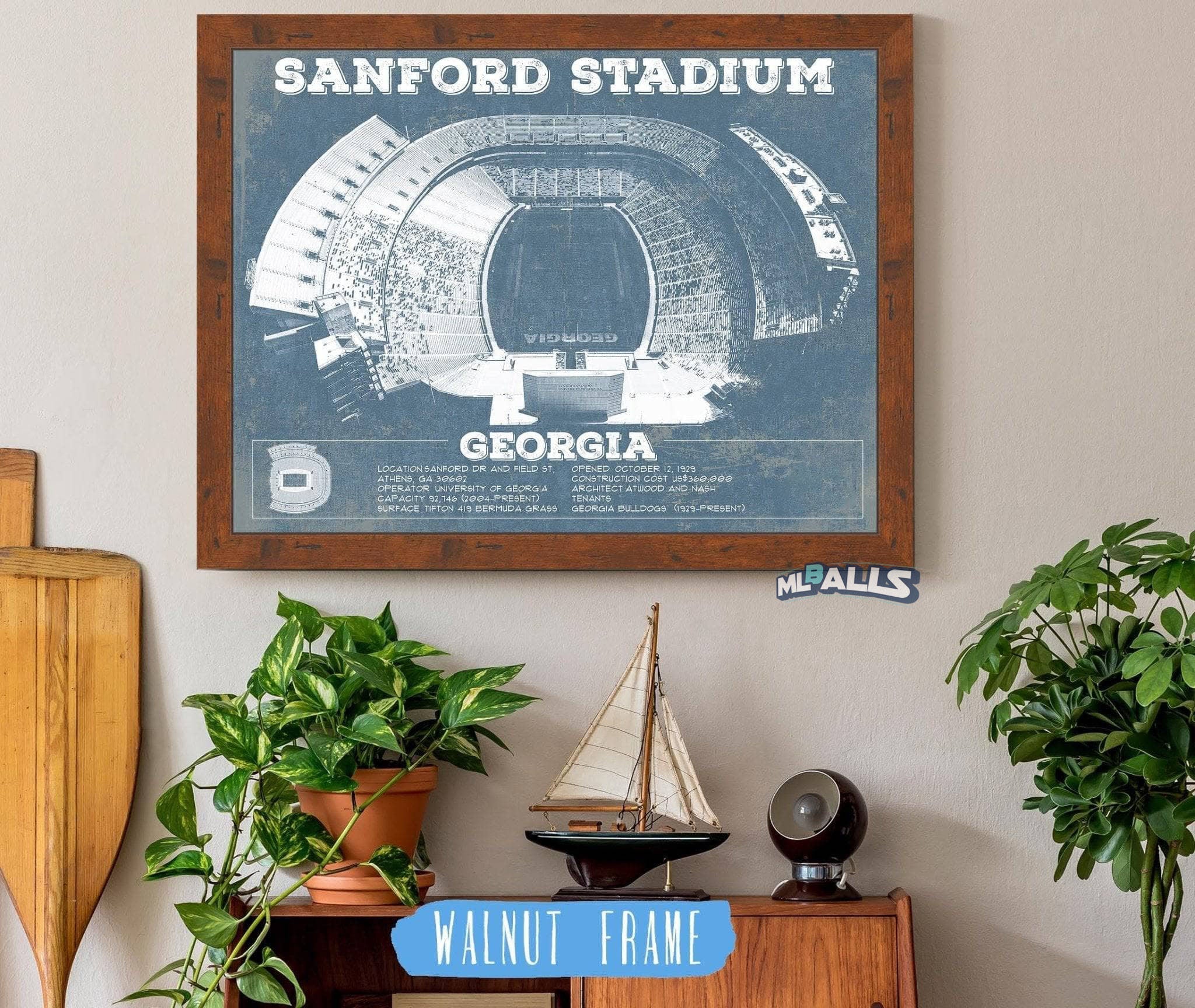 Sanford Stadium Vintage Football Blueprint Art Print