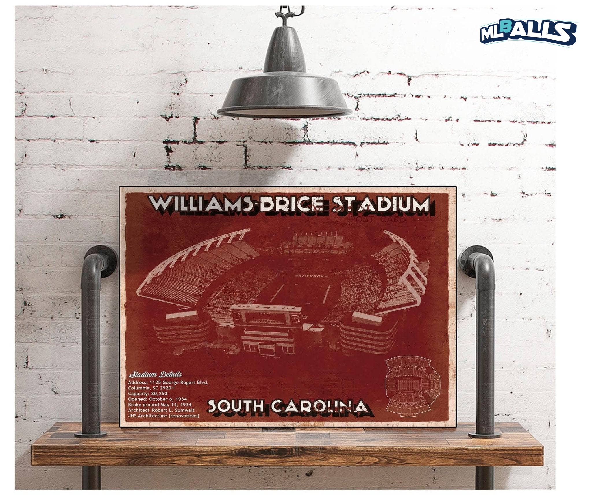 Williams-Brice Stadium Art Vintage Blueprint Art Chart